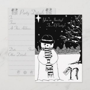 Monochrome sneeuwman met sjaal Kerstuitnodiging Kaart