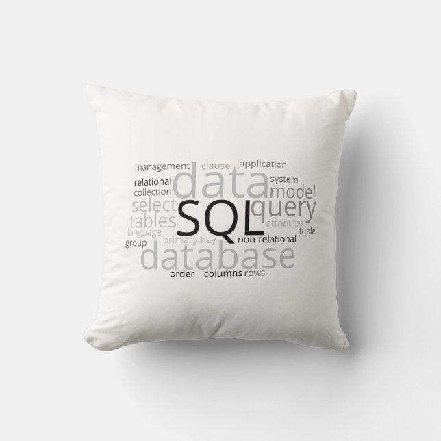 Monochrome SQL Database Word Cloud Kussen (Voorkant)