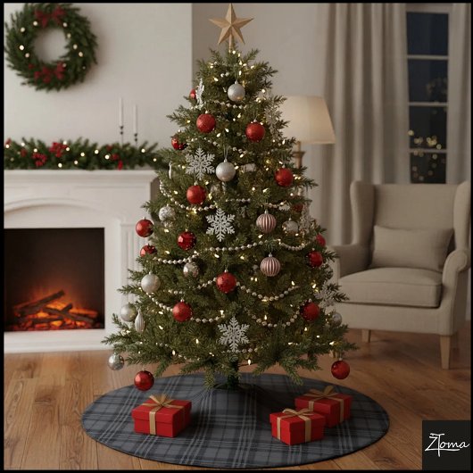 Monochrome Square Plaid Dark Gray Check Kerstboom Rok