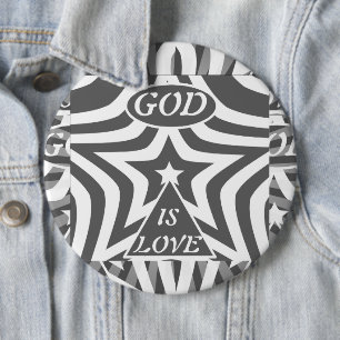 Monochrome Ster "God Is Liefde" - Zwart & Wit Ronde Button 6,0 Cm