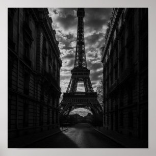 Monochrome Tower Uitzicht in Urban Street Poster