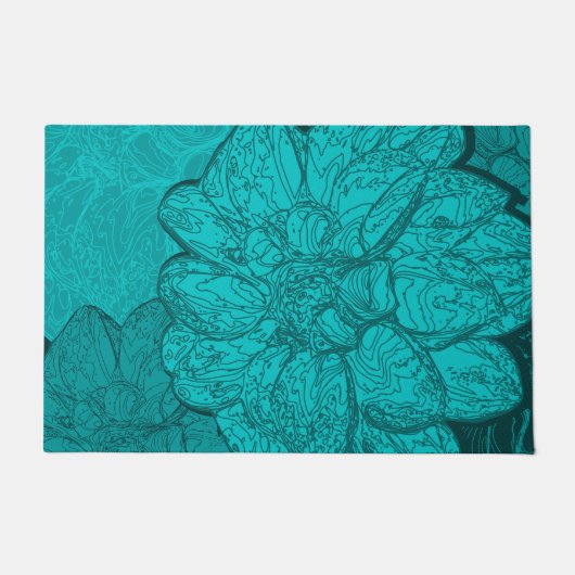 Monochrome Turquoise Dahlia Floral Pattern Deurmat (Voorkant)