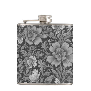 Monochrome vintage bloempatroon heupfles