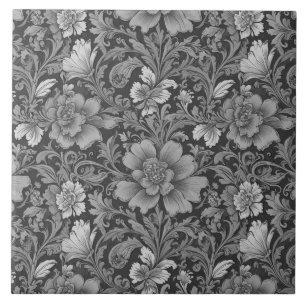 Monochrome vintage bloempatroon tegeltje
