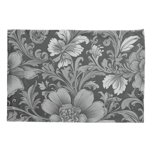 Monochrome Vintage Floral Pattern Kussensloop (Achterkant)