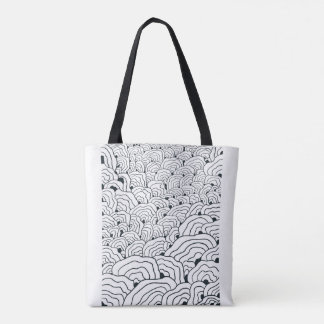Monochrome Wave Pattern,  Modern Abstract Line Art Draagtas