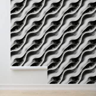 Monochrome Wavy Abstract Pattern – Minimalist Blac Behang