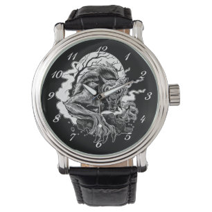 Monochrome Werewolf Moon Horloge