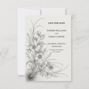 Monochrome wilde bloem huwelijksaankondiging save the date
