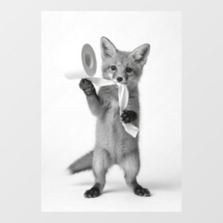 Monochrome Wilde Dieren Grappige Vos met Toiletpap Raamsticker
