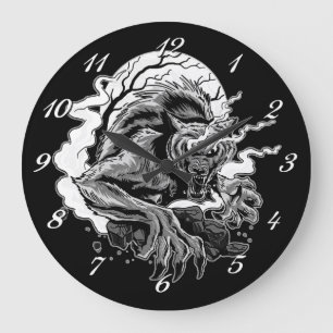 Monochrome wolvenmoon grote klok