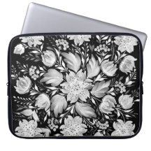 Monochrome Zwart & Wit Folk Art Laptop Hoes