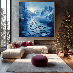 Monochroom Blauwe Abstracte Arctische Landschap Canvas Afdruk
