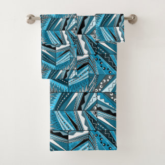Monochroom blauwe etnische ornament. bad handdoek