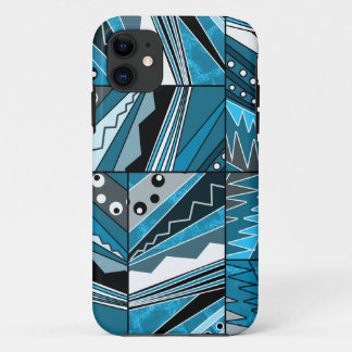 Monochroom blauwe etnische ornament. iPhone 11 hoesje