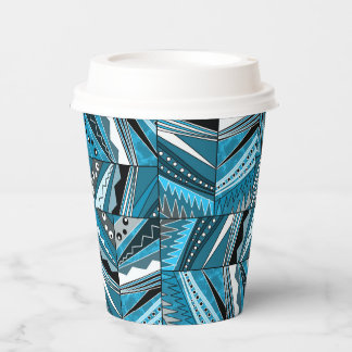 Monochroom blauwe etnische ornament. papieren bekers