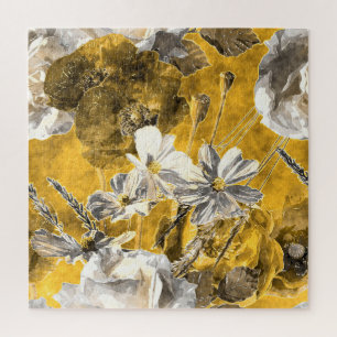 Monochroom bloemenpatroon Waterverf papaverpatroon Legpuzzel