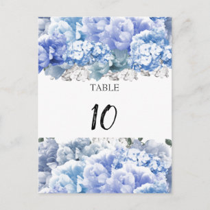 Monochroom boeket blauwe tafel zitplaats kaart