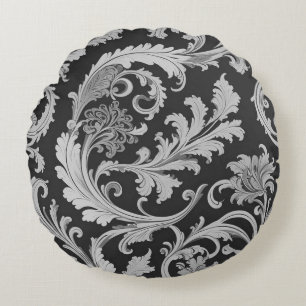 Monochroom Fleur Antiek Rond Kussen