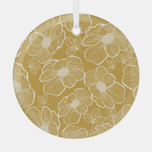Monochroom Gouden Bloemen: Abstract Naadloos Glas Ornament