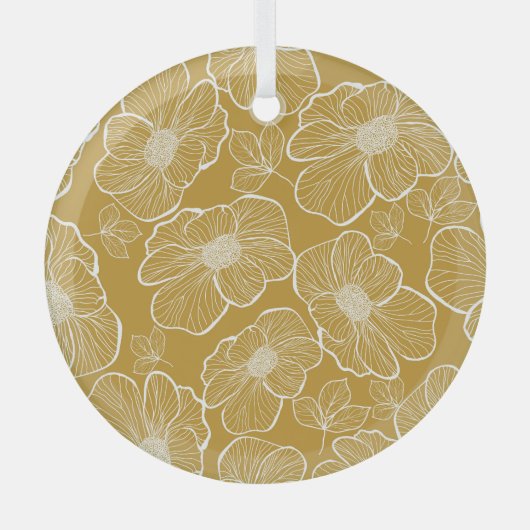 Monochroom Gouden Bloemen: Abstract Naadloos Glas Ornament (Voorkant)