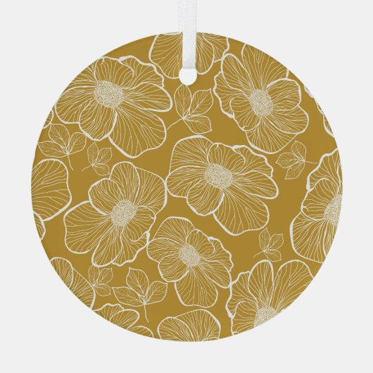 Monochroom Gouden Bloemen: Abstract Naadloos Glas Ornament (Achterkant)