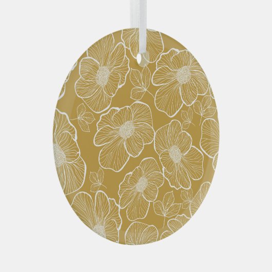 Monochroom Gouden Bloemen: Abstract Naadloos Glas Ornament (Voorkant Rechts)