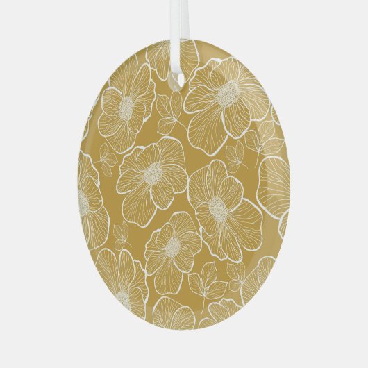 Monochroom Gouden Bloemen: Abstract Naadloos Glas Ornament (Voorkant links)
