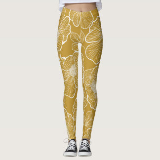 Monochroom Gouden Bloemen: Abstract Naadloos Leggings