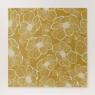 Monochroom Gouden Bloemen: Abstract Naadloos Legpuzzel