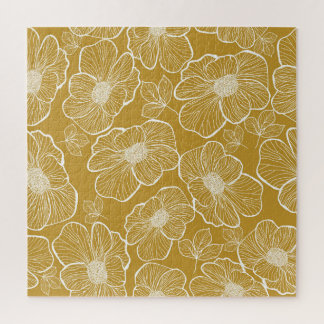 Monochroom Gouden Bloemen: Abstract Naadloos Legpuzzel