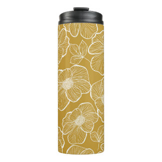 Monochroom Gouden Bloemen: Abstract Naadloos Thermosbeker