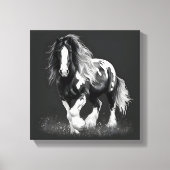 Monochroom Gypsy Cob Paard Canvas Afdruk (Voorkant)