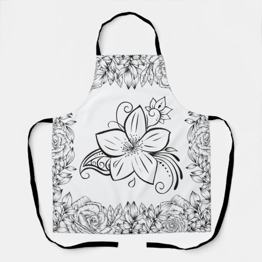 Monochroom Mooie Bloem, Grafisch Kunstwerk Schort (Voorkant)