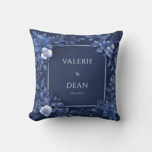 Monochroom Navy Blauwe Bloemrijke Sculpturale Vier Kussen