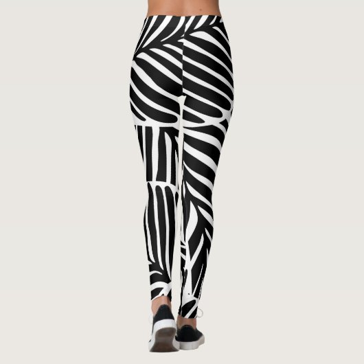 Monochroom Oerwoud geometrisch naadloos patroon Leggings (Achterkant)