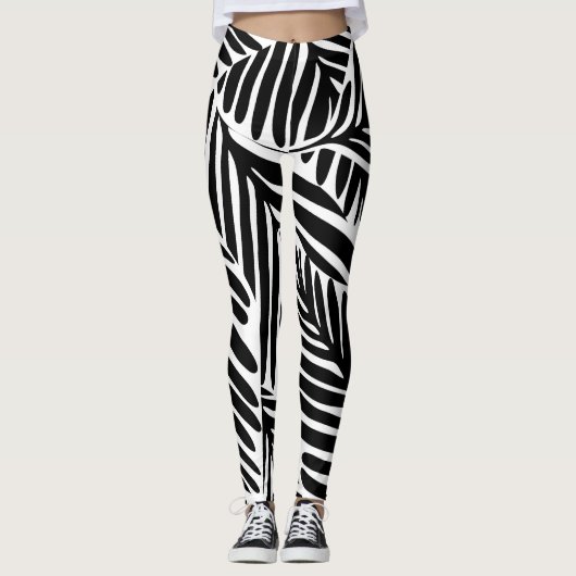 Monochroom Oerwoud geometrisch naadloos patroon Leggings (Voorkant)