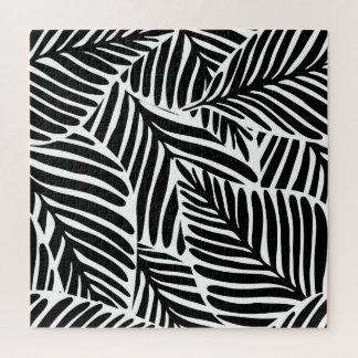 Monochroom Oerwoud geometrisch naadloos patroon Legpuzzel