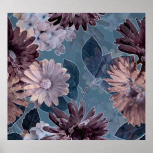 Monochroom Paarse: Bloemen Waterverf Naadloos Poster