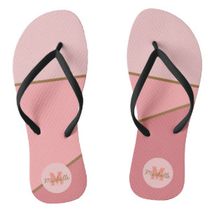 Monochroom roze kleurblok met verloop monogram teenslippers