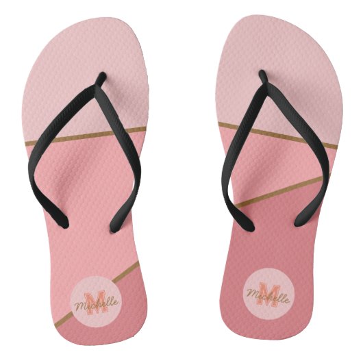 Monochroom roze kleurblok met verloop monogram teenslippers (Voetbed)
