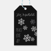 Monochroom Sneeuwvlok Kerstpatroon met Script Cadeaulabel (Achterkant)