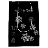 Monochroom Sneeuwvlok Kerstpatroon met Script Medium Cadeauzakje (Achterkant)