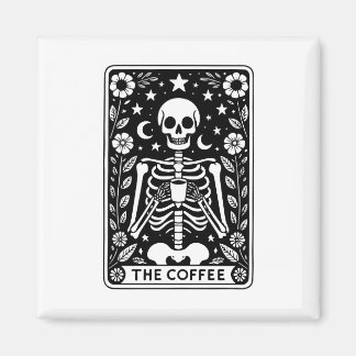 Monochroom "The Coffee" skelet Tarot Kaart | Magneet