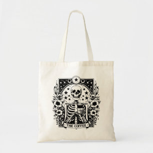 Monochroom "The Coffee" skelet Tarot Kaart   Tote Bag