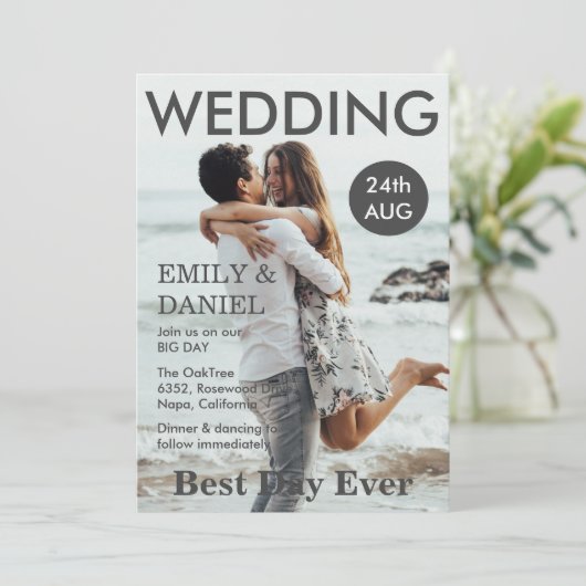 Monochroom tijdschrift stijl aangepaste foto bruil kaart (Staand voorkant)