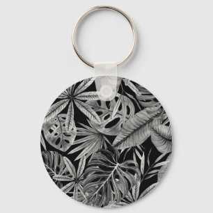 Monochroom Tropisch, Waterverf bladeren textuur. Sleutelhanger