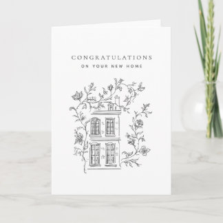 Monochroom Vintage Huis Nieuwe Thuis Felicitaties Kaart