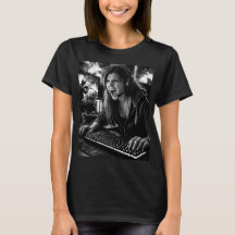 Monochroom woedende gamer portret T-shirt