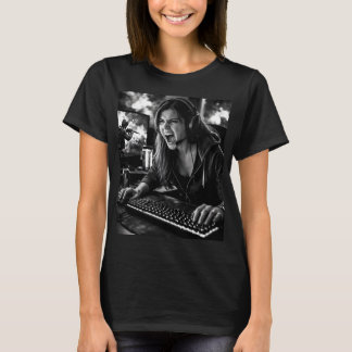 Monochroom woedende gamer portret T-shirt